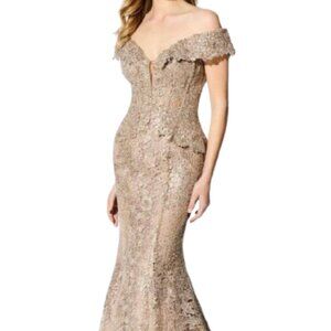 NWT Ivonne D ID900 Lace Mother of the Bride Dress Antique Gold Size 8